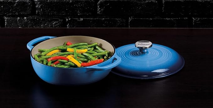 Lodge 3 Quart Enameled Cast Iron Dutch Oven with Lid – Dual Handles – Oven Safe up to 500° F or on Stovetop - Use to Marinate, Cook, Bake, Refrigerate and Serve – Caribbean Blue - Image 3