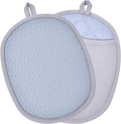 2Pack Heat-Resistant Silicone Pot Holders & Oven Mitts Set, Kitchen Hot Pads for Hands and Pots, Non-Slip Grip & Dishwasher Safe, Kitchen Accessories for Baking, Cooking, Grilling(Grey)
