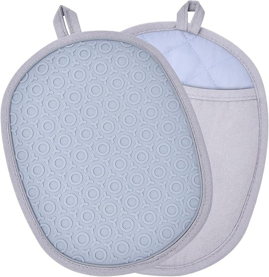 2Pack Heat-Resistant Silicone Pot Holders & Oven Mitts Set, Kitchen Hot Pads for Hands and Pots, Non-Slip Grip & Dishwasher Safe, Kitchen Accessories for Baking, Cooking, Grilling(Grey)