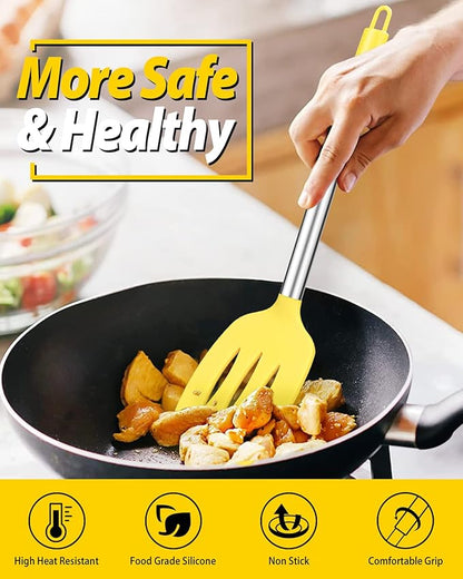 Pack of 2 Silicone Solid Turner, Non Stick Slotted Kitchen Spatulas, High Heat Resistant BPA Free Cooking Utensils, Ideal Cookware for Fish, Eggs, Pancakes(Yellow) - Image 5