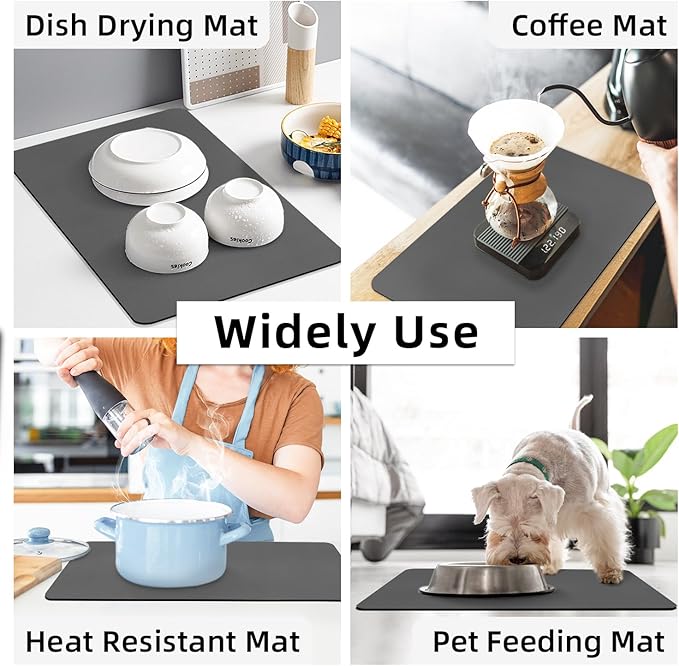 LOPNUR Kitchen Dish Drying Mat, 24"x16" Large Dish Drying Mats for Kitchen Counter, Diatomite Coffee Mat, Super Absorbent Dish Drying Pad, Heat Resistant Mat with Anti-slip Rubber Backed, Grey - Image 7