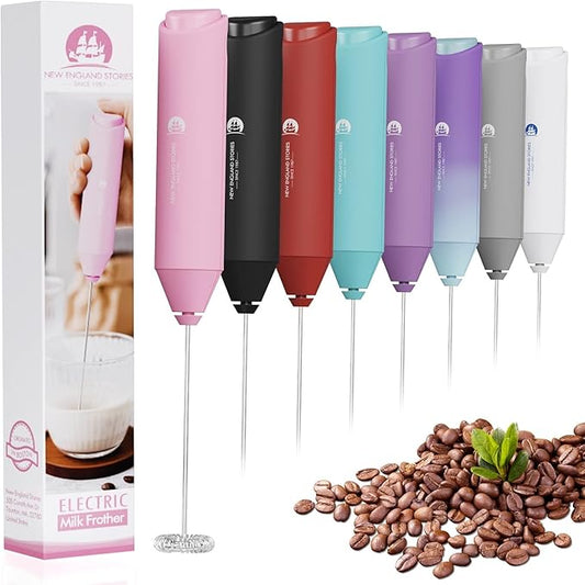 Powerful Milk Frother Handheld Foam Maker, Mini Whisk Drink Mixer for Coffee, Cappuccino, Latte, Matcha, Hot Chocolate, No Stand, Pink by NewEnglandStories
