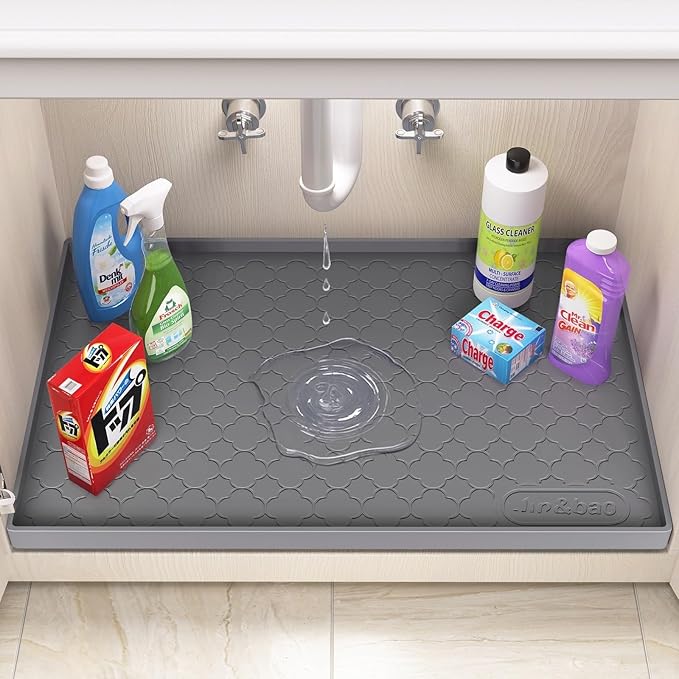 Jin&Bao Waterproof Under Sink Mat 31" x 19", Thick Silicone Mat Cabinet Protector for Kitchen and Bathroom, Shelf Liner, Home Organizer and Storage, Multipurpose Tray for Gadgets and Essentials - Image 3