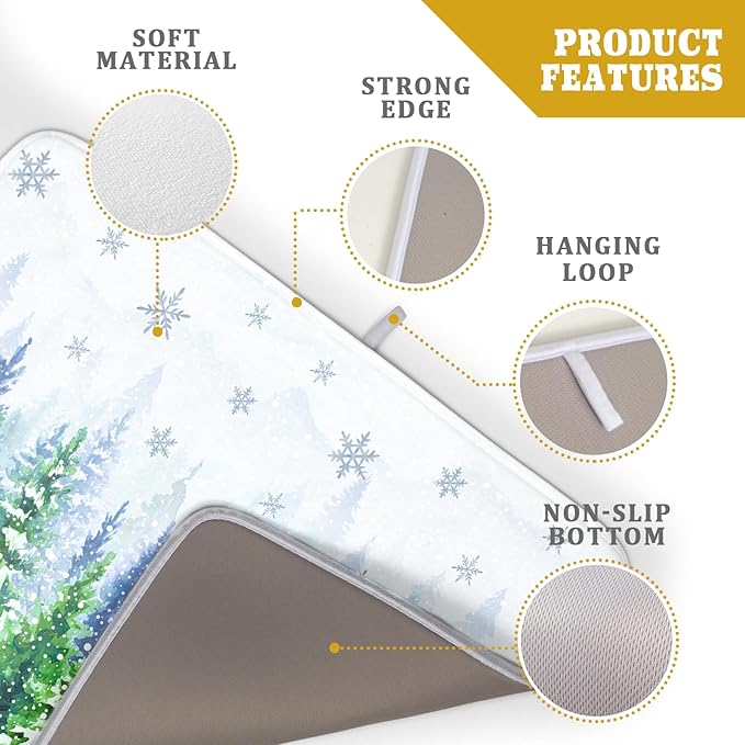 Winter Forest Dish Drying Mats - Snowflake Birds Dish Drainer Mat 18x24 Welcome Christmas Dish Draining Mat Watercolor Wildlife Tree Drying Pad for Kitchen Counter Sink - Image 4
