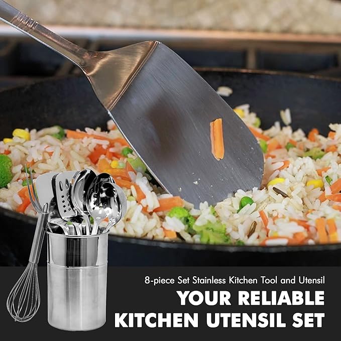 Chef Craft - 8 Piece Stainless Steel Kitchen Utensils Set with Utensil Holder - Image 5