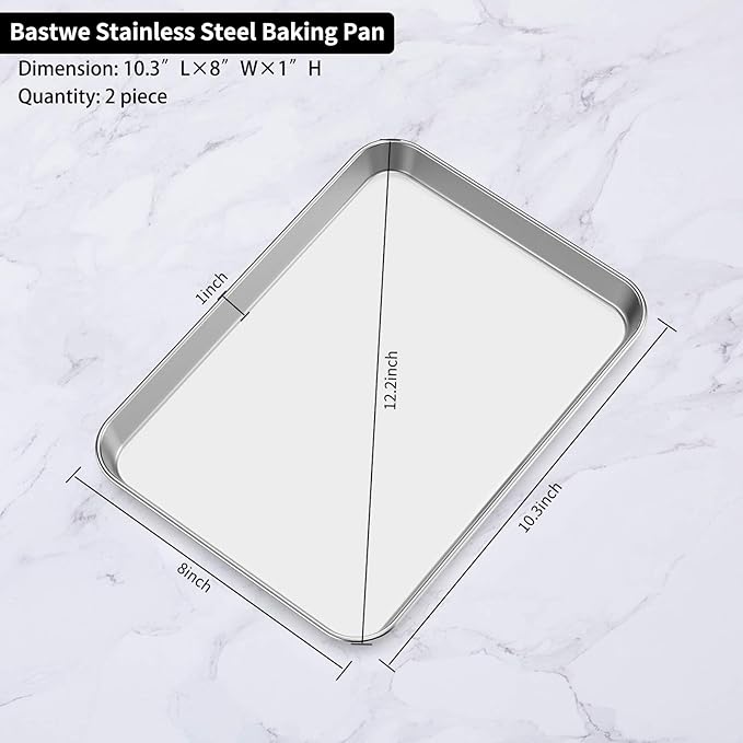 Baking Sheets Set of 2, Bastwe Stainless Steel Baking Pan Tray Cookie Sheet, Size 10 x 8 x 1 inch, Non Toxic & Healthy, Rust Free & Easy Clean - Image 5