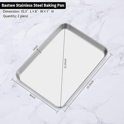 Baking Sheets Set of 2, Bastwe Stainless Steel Baking Pan Tray Cookie Sheet, Size 10 x 8 x 1 inch, Non Toxic & Healthy, Rust Free & Easy Clean - Image 5
