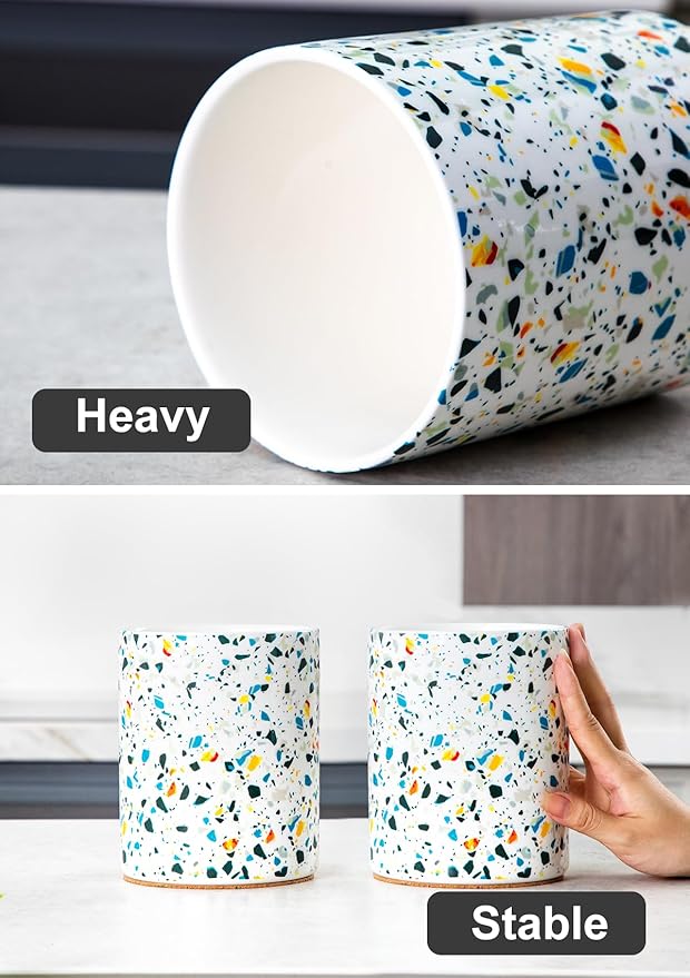 Nucookery Utensil Holder, 6.4" Ceramic Kitchen Utensil Holder for Countertop with Protection Cork Bottom, Vintage Farmhouse Kitchen Decor for Counter, Gift (Marble Pattern) - Image 4