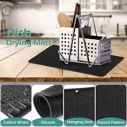 GeeRic Dish Drying Mats, Heat-resistant Silicone Mat for Kitchen Counter, Non-Slip Dish Dry Mat Dishwasher Safe Medium, Black