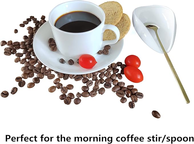 Coffee Spoon Rest, Mini Coffee Spoon Holder, Small Ceramic Spoon Rest for Coffee Stirrers, Teaspoon, Bar Spoon, Coffee Bar Accessories, Coffee Station (Ture white+Gold Spoon) - Image 2