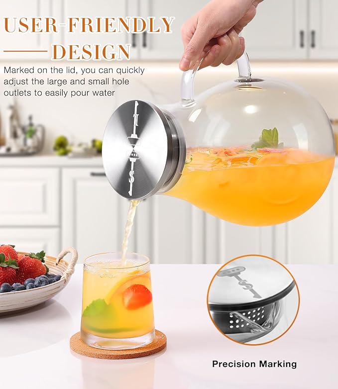 LUNA & MANTHA 1 Gallon Glass Pitcher with Lid, 128oz Glass Water Pitcher with Handle for Fridge, Borosilicate Large Water Jug, Iced Tea, Coffee and Sangria Hot/Cold Beverage (Extra-Wide Mouth) - Image 2