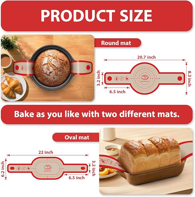 Silicone Bread Sling Oval and Round, 2Pcs Non-Stick Reusable Bread Sling, Sourdough Tools & Dutch Oven Accessories, Red - Image 2
