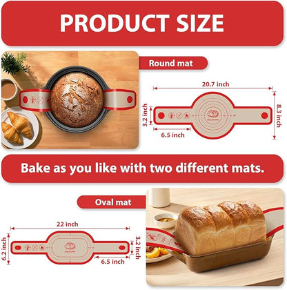 Silicone Bread Sling Oval and Round, 2Pcs Non-Stick Reusable Bread Sling, Sourdough Tools & Dutch Oven Accessories, Red - Image 2