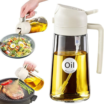 YARRAMATE 16oz/470ml Glass Olive Oil Sprayer for Cooking with Stickers, 2 in 1 Oil Dispenser for Kitchen Gadgets, Food Grade Premium Spray Bottle for Salad, Frying, BBQ (Creamy White) by YARRAMATE