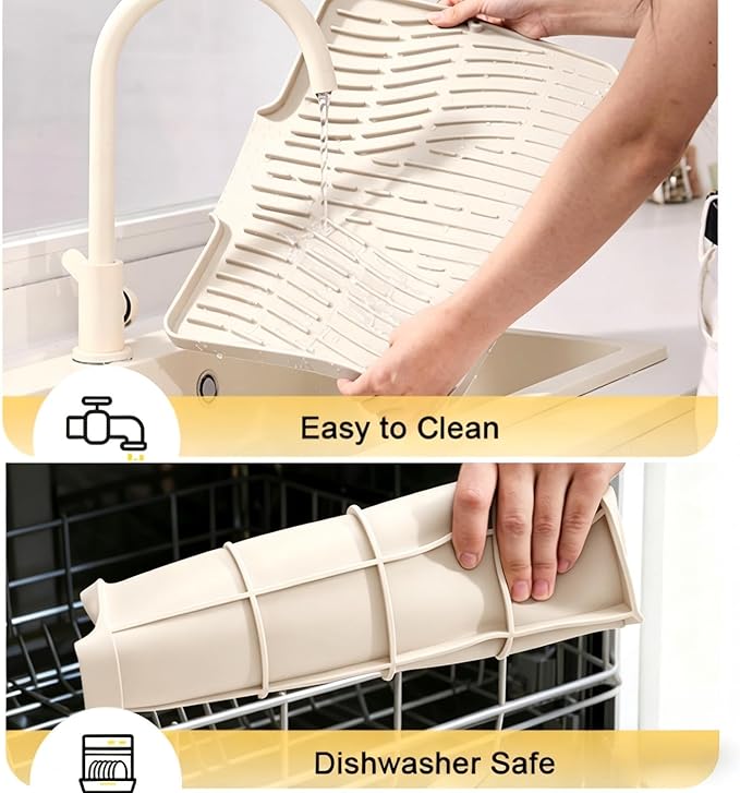 Silicone Dish Drying Mat for Kitchen Counter Sink,16"x13" Beige Rubber Dish Drying Mat with Drain Lip & Lanyard,Non-Slip dish drying Pad,silicone drying mat dish drain mat - Image 6