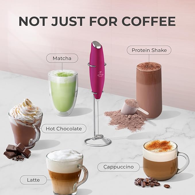 Zulay Kitchen Powerful Milk Frother Wand With 4 AA Duracell Batteries - Ultra Fast Handheld Drink Mixer - Electric Whisk Foam Maker for Coffee, Lattes, Cappuccino, Matcha & Creamer - Dragonfruit - Image 3