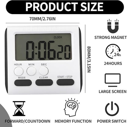 Mudder 12 Pack Digital Kitchen Timer for Cooking, Large Digits, 24 Hour Magnetic Backing Stand Kitchen Timers Clock for Classroom Kids Teachers, Loud Alarm and Large Screen (Black) - Image 2