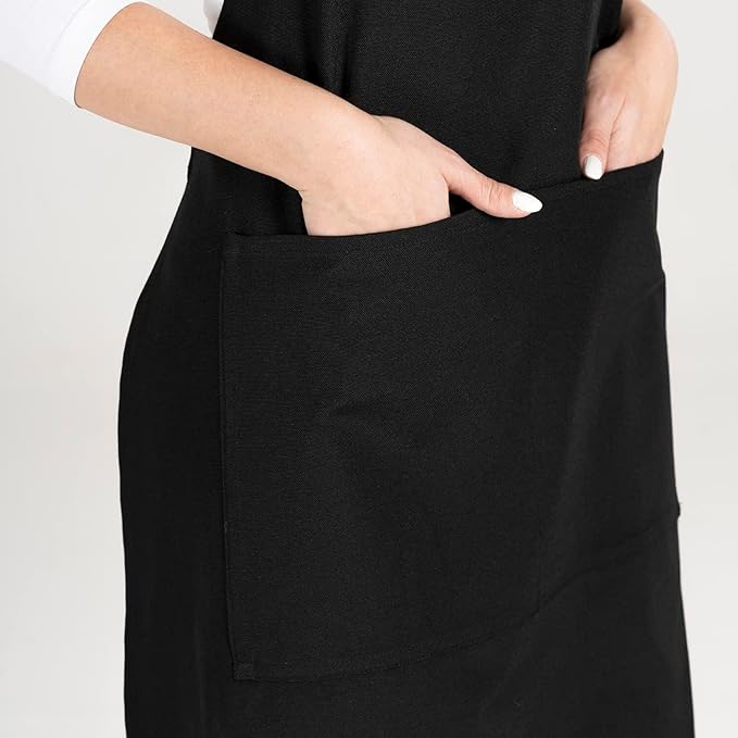 TOSHE Kitchen Apron Waterdrop Resistant Cotton Apron with adjustable Aprons for Women with Pockets 10 Color option Cooking Black Apron (Black) - Image 8