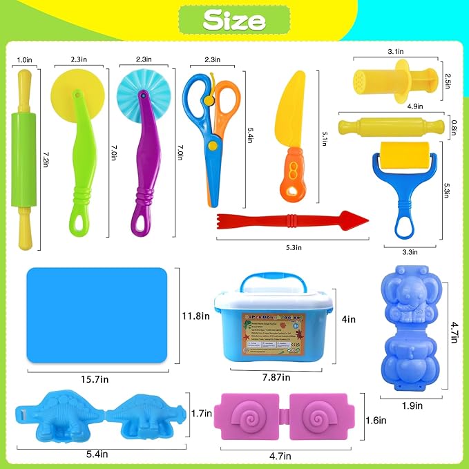 Dough Tool Set, 31 Pcs Basic Dough Tools Kits for Kids, Dough Accessories Includes Storage Container, Mat, 3D Animal, Cutters Roller, Rolling Pins, Safety Scissors - Image 3