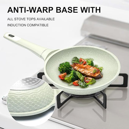 8 Inch Non Stick Frying Pan with Lid - Omelette & Egg Pan Skillet | PFOA/PFAS Free Healthy Cookware | All Stovetop & Dishwasher Safe | Heat Resistant Handle | Eco-Friendly