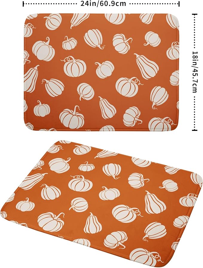 Fall Dish Drying Mat for Kitchen Counter Autumn White Pumpkins Festival Microfiber Absorbent Dish Draining Reusable Washable Foldable Extra Large 18"x24" - Image 2