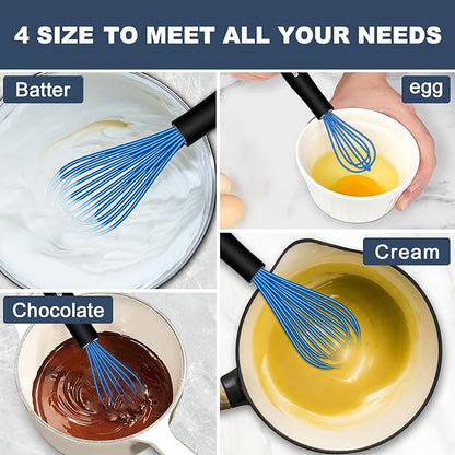 Eddeas Silicone Whisk, Non Scratch Whisk for Cooking, 5+7+9+11in Balloon Whisks, Suitable for Mixing, Blending. 11in Flat Whisks great for Ceramic Coated pans and Wider shallower pots. (Blue) - Image 3