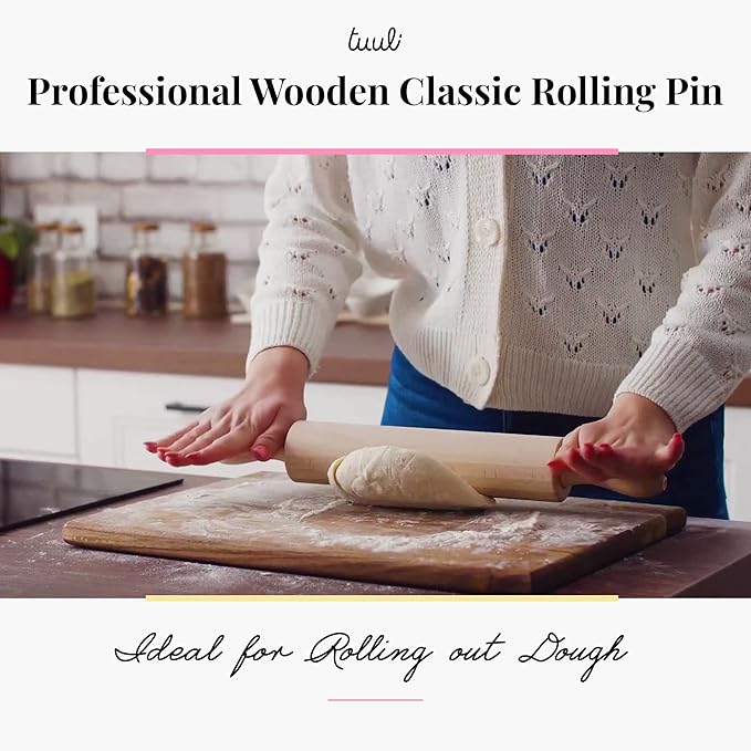 tuuli Kitchen Professional Classic Wooden Rolling Pin with revolving Centre (17,3 by 2,2 inches) - Image 2