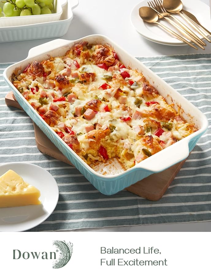 DOWAN 9x13-inch Baking Dish, Deep Casserole Dishes for Oven, Lasagna Pan Deep,135 oz Ceramic Baking Pan with Handles, Oven Safe for Baking, Home Decor Gift, Blue - Image 4