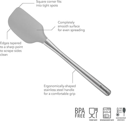 Tovolo Flex-Core Silicone Spatula Metal Handle for Scraping Bowls Mixing and Baking, Dishwasher Safe Heat Resistant Stainless Steel Silicone Spatula for Cast Iron and Nonstick Cookware, Oyster Gray