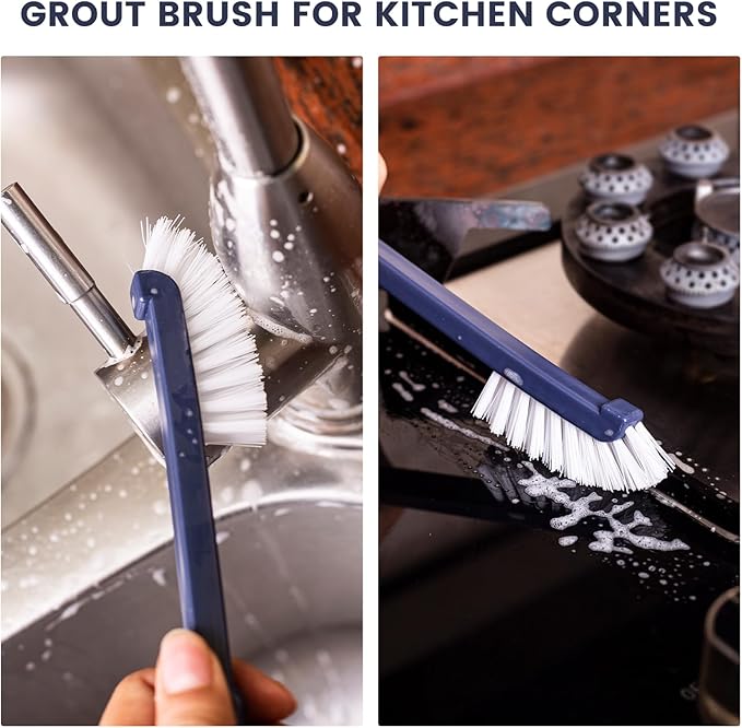 Dish Brush with Handle, 2 Pack Dish Scrub Brush with Built-in Scraper and 2 Pack Grout Brush, Kitchen Brushes for Dishes,Pots, Pans and Sinks - Image 6