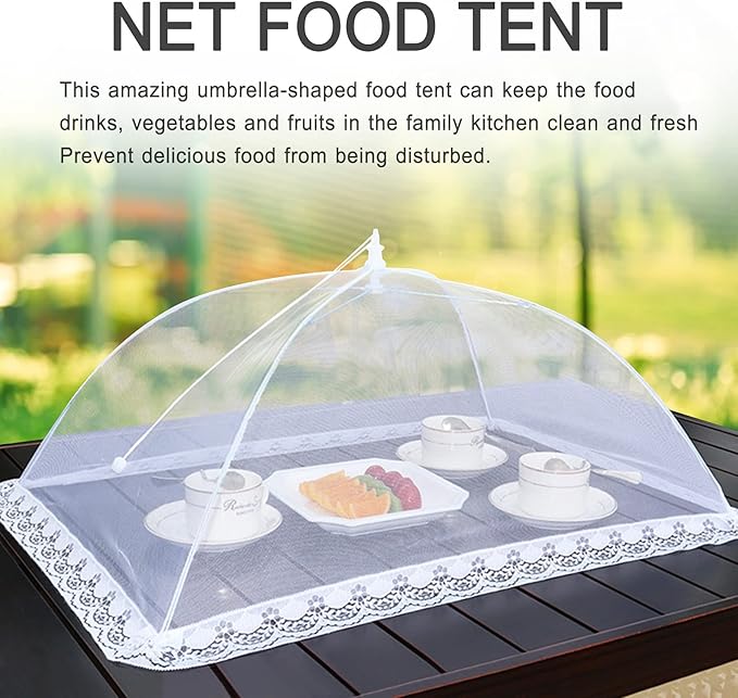 JULBEAR 4 Pcs Large and Tall Mesh Food Cover Tent Umbrella Food Screen Covers for Outside Pop-up Mesh Reusable Food Nets for Parties Picnics Outdoor BBQs Collapsible (2 Pcs 32"x24", 2 Pcs 17"x17") - Image 6