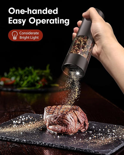 Upgraded Larger Capacity Electric Salt and Pepper Grinder Set Rechargeable with LED lights, Stainless Steel Automatic Pepper and Salt Grinder Refillable with 5 Adjustable Coarseness Black - White - Image 2