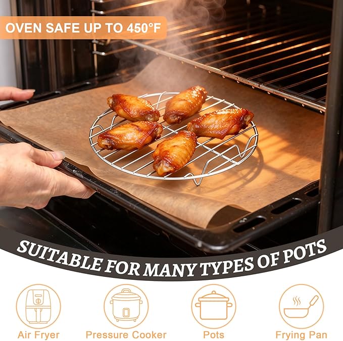 P&P CHEF Round Cooking Rack, 3 Pcs Stainless Steel Baking Cooling Steaming Grilling Rack, Fits Air Fryer/Stockpot/Pressure Cooker/Round Cake Pan, Oven & Dishwasher Safe (7.5 + 9 + 10.5 Inch) - Image 6