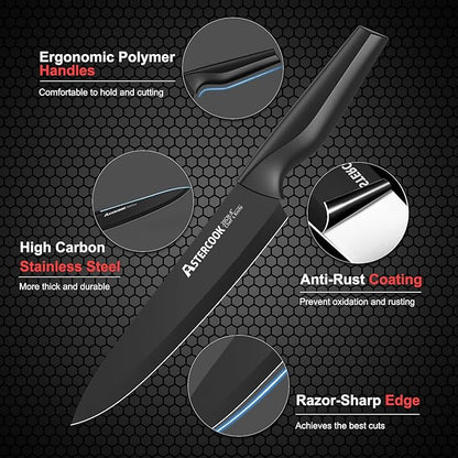 Knife Set, Astercook 21 Pieces Knife Sets for Kitchen with Block, Dishwasher Safe Kitchen Knife Set with Built-in Sharpener, German Stainless Steel Black Knife Block Set Mothers Day Gifts - Image 3