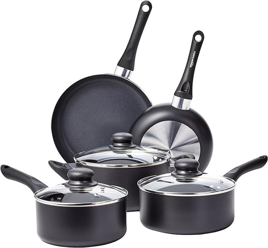 Amazon Basics Ceramic Non-Stick Cookware 8-Piece Set, Pots and Pans, Black by AmazonBasics