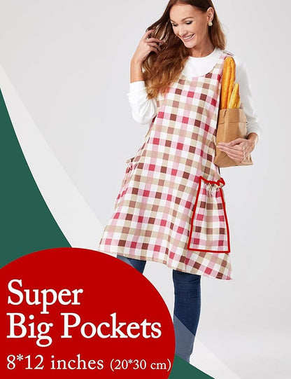 Cozy Adjustable Cross Back Aprons for Women with Pockets Cotton Linen Cooking Kitchen Baking