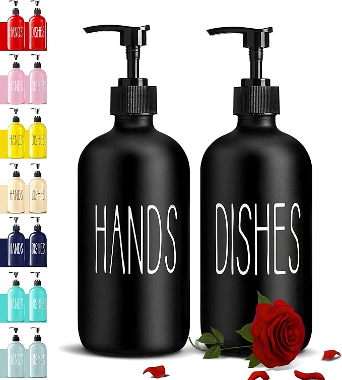 COHOSEGE Glass Soap Dispenser Set 2 Pack,Contains Hand and Dish Soap Dispenser.Premium 16 Oz Black Kitchen Soap Dispenser Set for Kitchen Sink and Farmhouse Decor by COHOSEGE