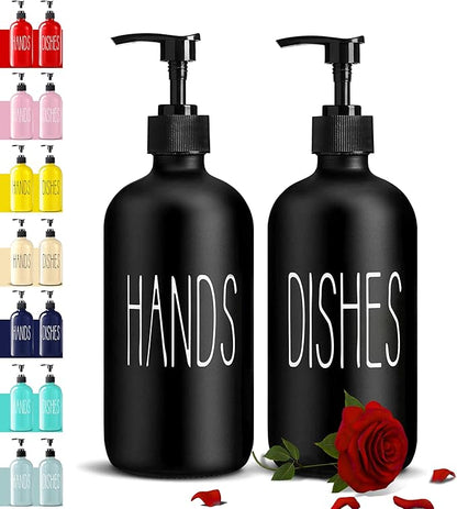 COHOSEGE Glass Soap Dispenser Set 2 Pack,Contains Hand and Dish Soap Dispenser.Premium 16 Oz Black Kitchen Soap Dispenser Set for Kitchen Sink and Farmhouse Decor by COHOSEGE