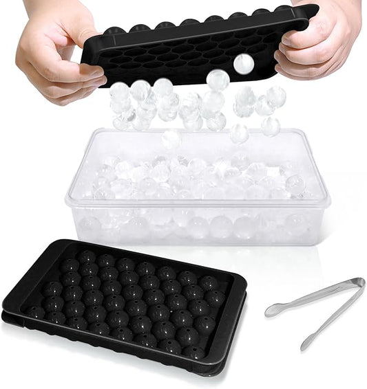 WIBIMEN Ice Cube Tray with Lid and Bin - Round Ice Trays for Freezer with Lid - Ice Cube Trays for Freezer with Ice Container (0.8"-2PACK Black) by WIBIMEN