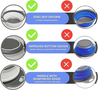 White Round Silicone Collapsible Colander – Silicone Round Kitchen Strainers with Plastic Handles Small Foldable Kitchen Strainer Perfect for Draining Pasta Vegetable and Fruit - Image 3