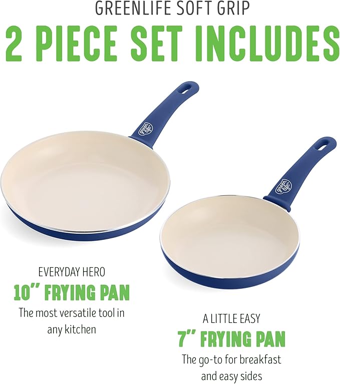 GreenLife Non Stick Fry Pan Set (7" & 10"), Non-Toxic PFAS-Free Ceramic Skillets, Dishwasher & Oven Safe, Egg Omelet Frying Pans, Stay- Cool Handles, Kitchen Home Cooking Essentials, Blue - Image 3
