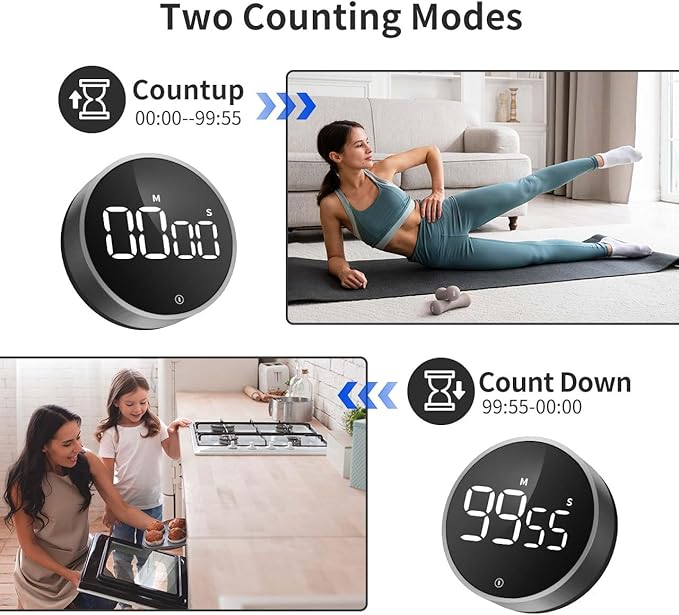 VOCOO Digital Kitchen Timer - Magnetic Countdown Countup Timer with Large LED Display Volume Adjustable, Easy for Cooking and for Seniors and Kids to Use (Space Grey) - Image 6