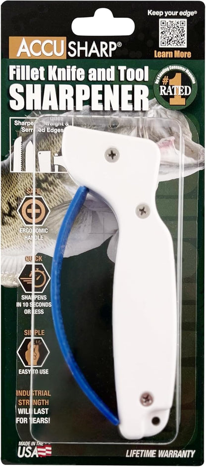 AccuSharp Knife & Tool Sharpener, Restores, Hones & Sharpens Straight & Serrated Knives, Hand-Held Tungsten Carbide Sharpening Tool, White & Blue, 1 Pack - Image 3