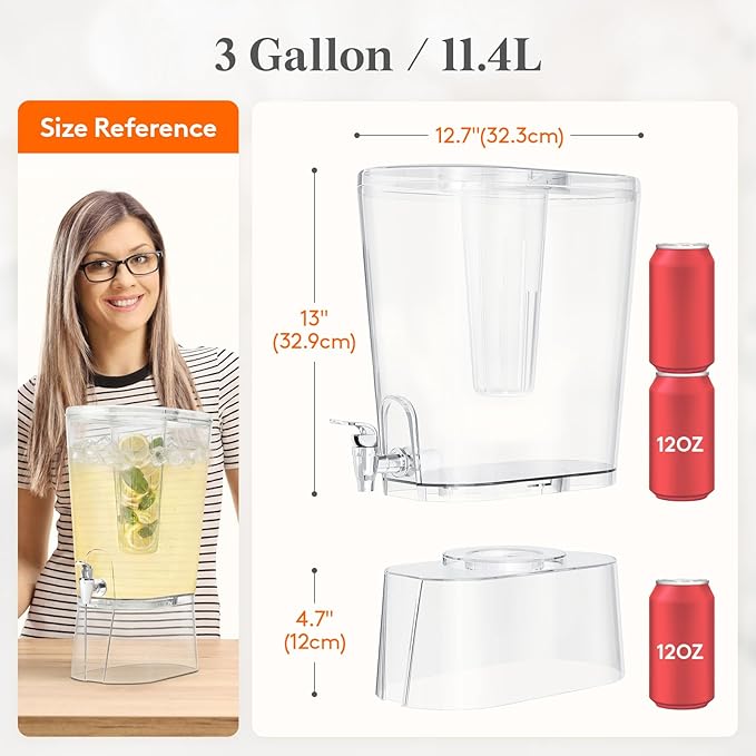 Lifewit 3 Gallon Drink Dispenser for Parties, Large Plastic Beverage Container for Juice/Tea/Soda with Stand & Ice Core, Clear Lemonade Dispenser with Spigot, BPA Free Water Pitcher for Hosting - Image 2