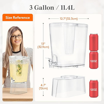 Lifewit 3 Gallon Drink Dispenser for Parties 2 Pcs, Large Plastic Beverage Container for Juice/Tea/Soda with Stand & Ice Core, Clear Lemonade Dispenser with Spigot, BPA Free Water Pitcher for Hosting - Image 2