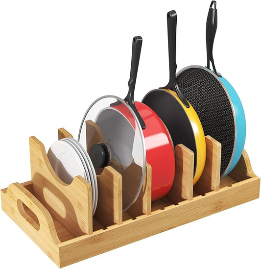 Lifewit Bamboo Pot Lid Organizers for Inside Cabinet, Pan Lid Holder with 6 adjustable Inserts & 7 Sections, Kitchen Pantry organizer and storage, Extra Large, 15.6" X 8.1"/40 x 21cm by Lifewit
