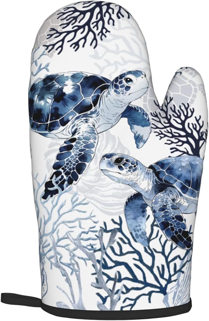 Coastal Oven Mitts and Pot Holders Sets of 2 Summer Kitchen Mitts Blue Sea Turtle Hot Pads for Cooking Baking Grilling - Image 8