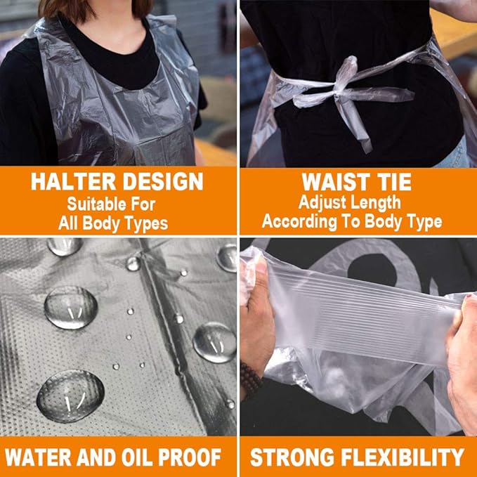 Disposable Aprons (50 Count), Plastic apron for Painting Party, Cooking, Housework, Picnic etc. - Image 4