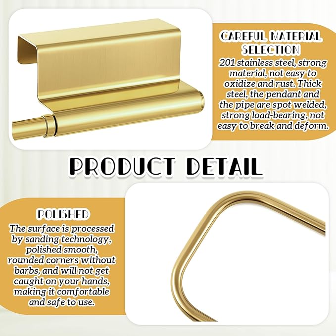 Yaocom 12.4 Inches Cabinet Door Paper Towel Holder Camper Under Sink No Drilling Paper Towel Storage and Dispenser for RV Kitchen Bathroom Laundry Room, Stainless Steel(Gold,2 Pcs)