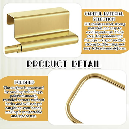 Yaocom 12.4 Inches Cabinet Door Paper Towel Holder Camper Under Sink No Drilling Paper Towel Storage and Dispenser for RV Kitchen Bathroom Laundry Room, Stainless Steel(Gold,2 Pcs)